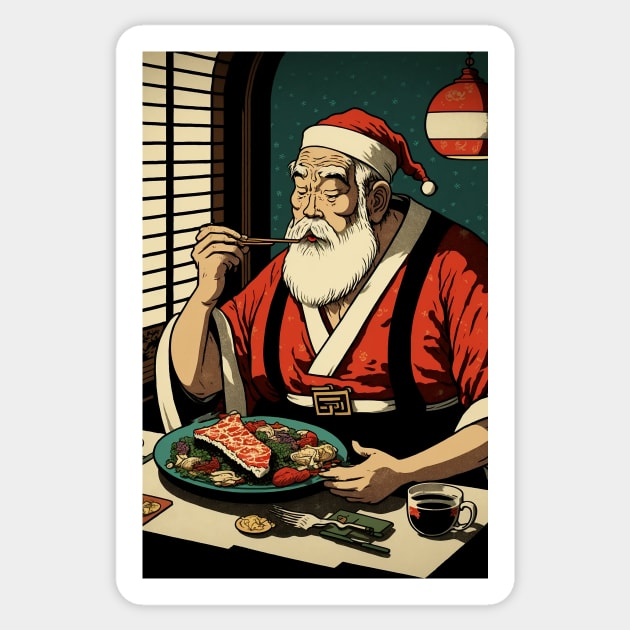 Santa Eating Dinner with Chopsticks Sticker by JigglePeek